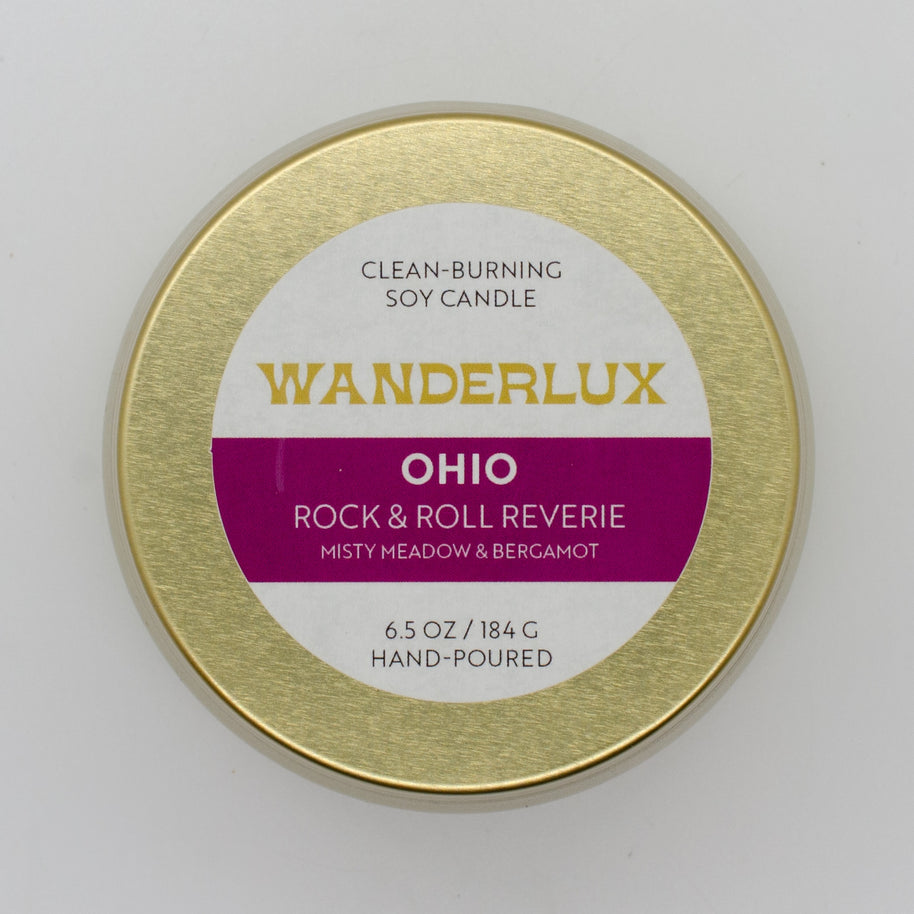 Wanderlux Ohio Rock and Roll Reverie 6.5 Ounce Soy Candle